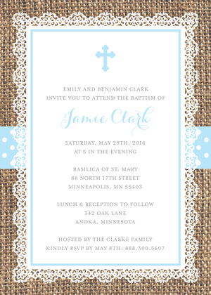 Rustic Burlap Pink Cross Baptism Invitations