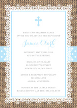 Rustic Burlap Blue Cross Baptism Invitations