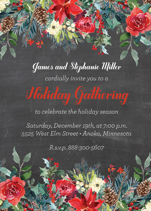 Poinsettia Floral Wreath Invitations