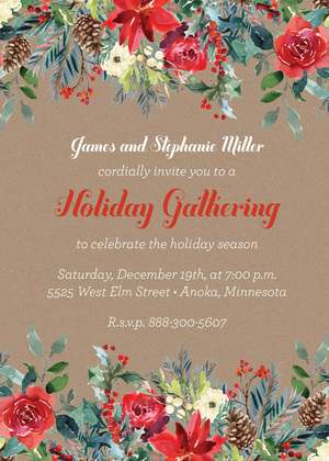 Classy Poinsettia Holiday Invitations