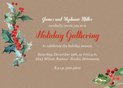 Watercolor Holly Branch Invitations