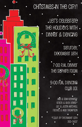 Decorated Holiday City Invitations