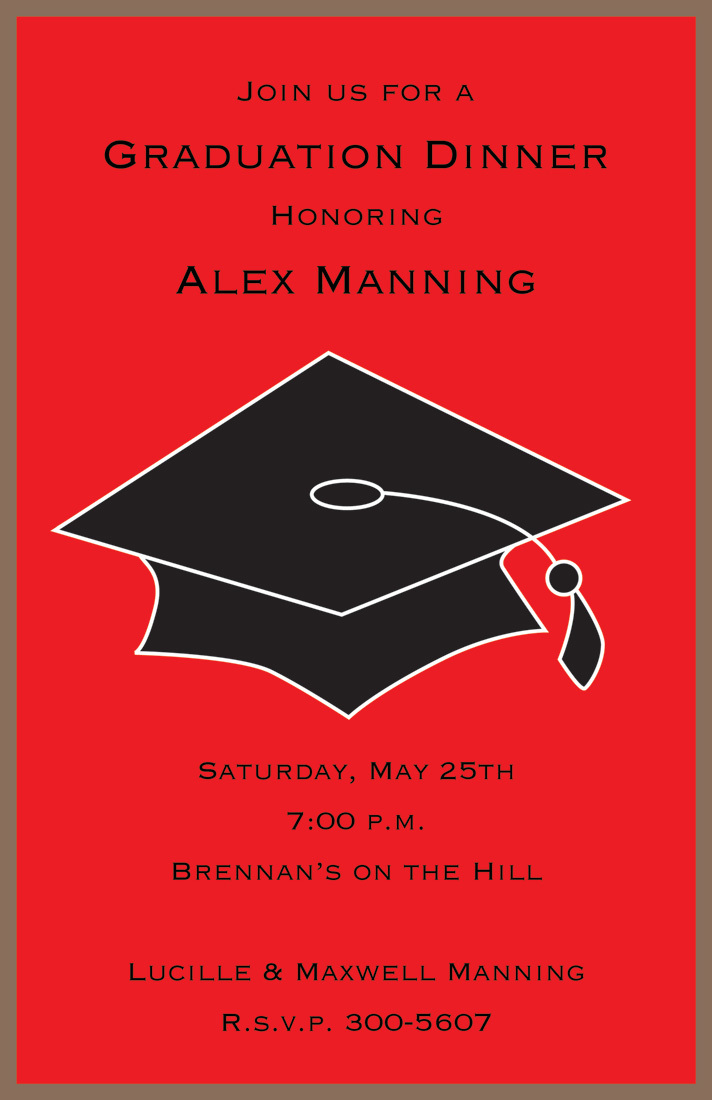 Black Graduation Cap In Red Invitation