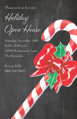 Candy Cane Bow Holiday Invitations