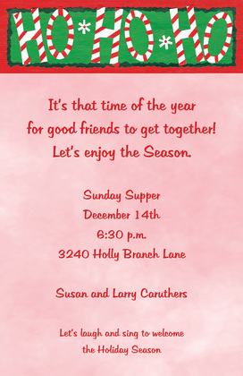 Ho Ho Ho Candy Cane Christmas Invitation