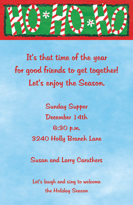 Ho Ho Ho Candy Cane Christmas Invitation