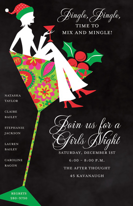 Silhouette Girl Martini Holiday Invitations