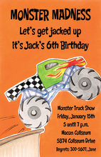 Blue Monster Truck Chalkboard Boy Birthday Invitations