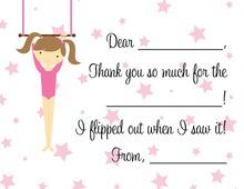 Gymnastic Incredible Girl Fill-in Thank You Cards