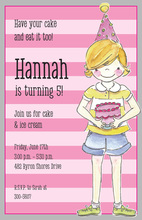 Girl Holding Cake Birthday Invitations