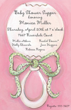 Pink Antique Rattle Baby Shower Invitations