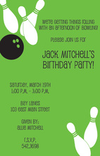 Bowling Party Numbered Green Invitations