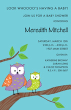 Blue Owl Chevron Baby Shower Fill-in Invites