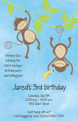 Two Stitched Naughty Monkeys Invitation