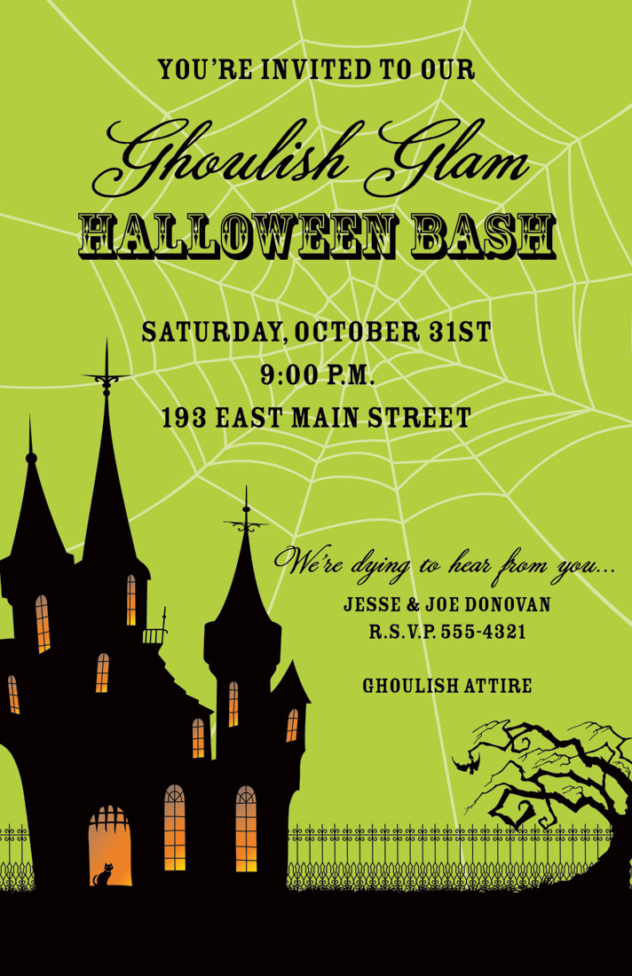 Haunted House In Spider Web Invitations