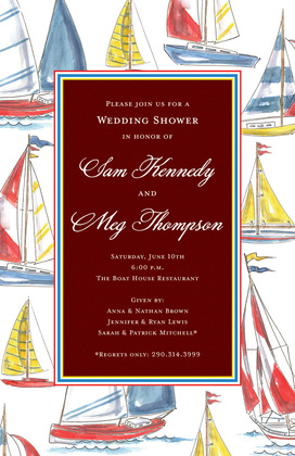 Watercolor Border Sailing Sailboats Invitation
