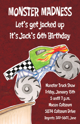 Navy Giant Monster Truck Invitations