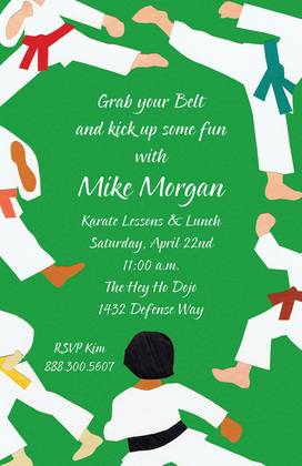 Karate Kids Kicking Party Invitations