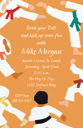 Blue Style Karate Kick Invitations