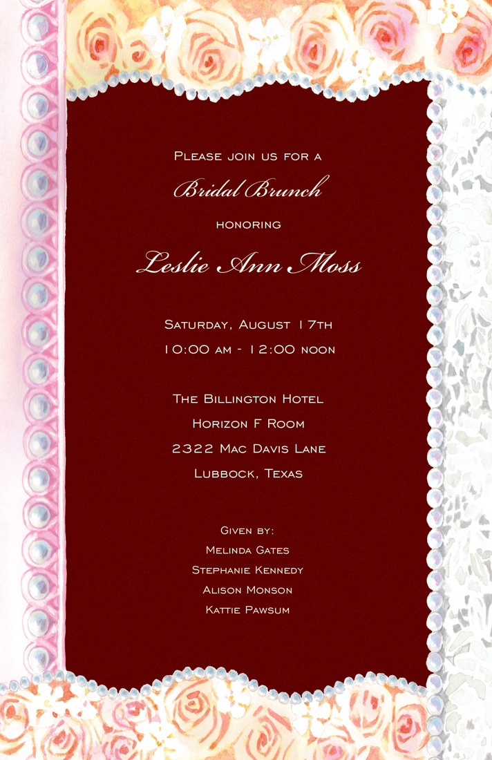 Rose Lace Pearl Border Invitations