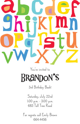 Fun Letters Alphabet Black Invitations