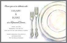 Aqua Fork Spoon Rehearsal Dinner Invitations