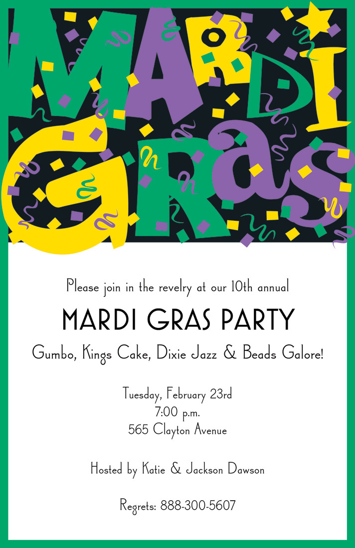 Party Mardi Gras Confetti Invitation