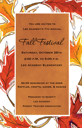 Teal Texture Fall Leaves Border Invitations