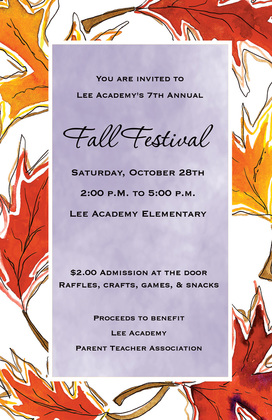 Teal Texture Fall Leaves Border Invitations