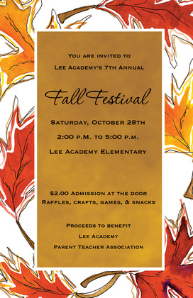 Teal Texture Fall Leaves Border Invitations