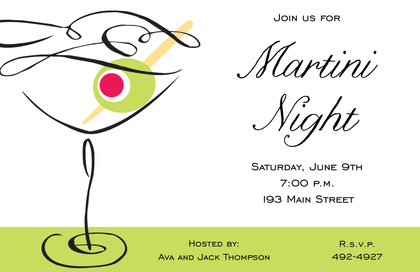 Swirl Martini Black Olive Invitations