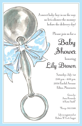 Classic Rattle Baby Girl Shower Invitations