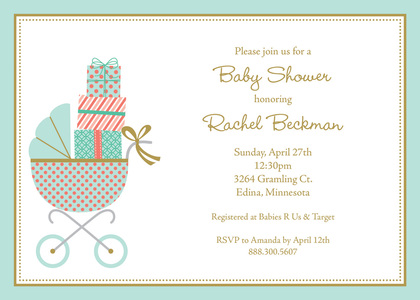 Mint Baby Buggy Gold Gender Neutral Invitations