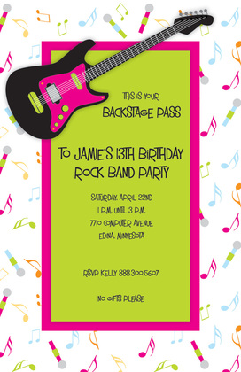 Gray Teen Guitar Birthday Invitations