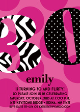 Pink Zebra 30th Birthday Invitations