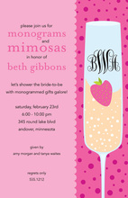 Cherry Pink Champagne Monograms Mimosas Invitation