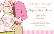 Couple Holding Umbrella Girl Baby Invitations