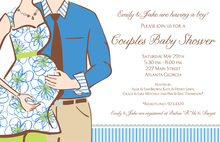 Couple Holding Umbrella Boy Baby Invitations