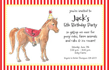 Bright Rainbow Stripes Pony Birthday Party Invitations