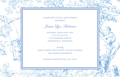 Inspiring Toile Green Baby Shower Invitations