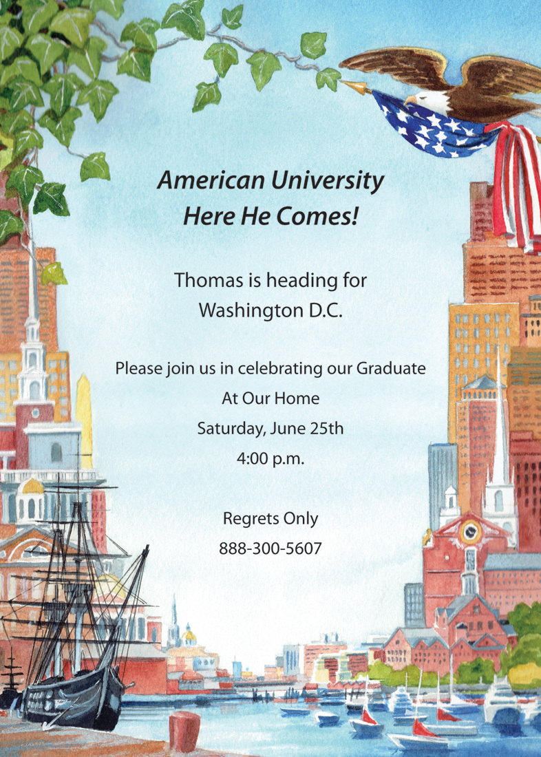 American Downtown Sailboats In City Invitations