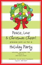 Red Stripes Green Border Wreath Invitations