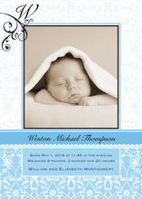 Monogram Subtle Blue Damask Photo Cards