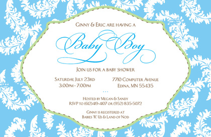 Green Vintage Frame Baby Shower Invitations