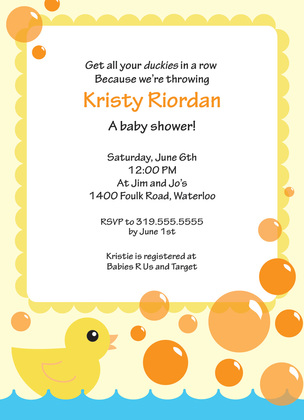 Duck Blue Bubbles Baby Shower Invitations