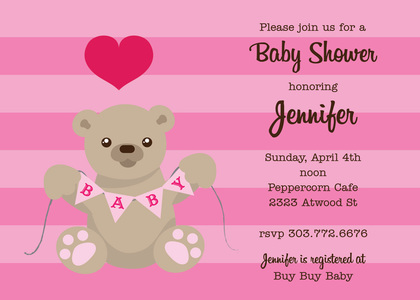 Teddy Bear With Banner Invitation