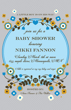 Aqua Polka Dots Flower Wreath Baby Shower Invitations