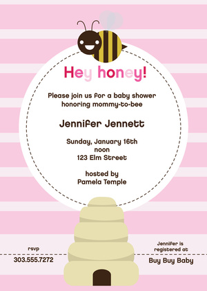 Honey Bee Blue Stripes Invitation