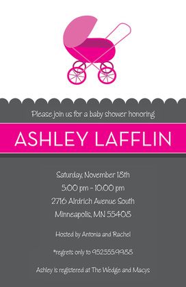 Blue Stroller Grey Baby Shower Invitations