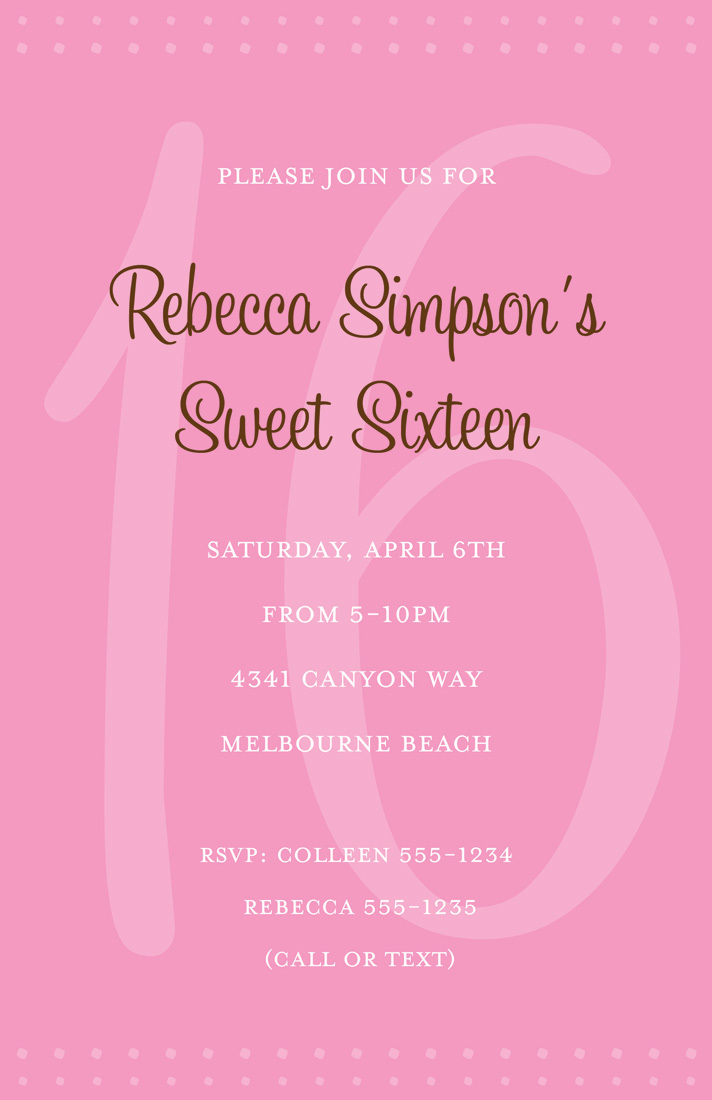 Simple Pink Sweet 16 Birthday Invitations